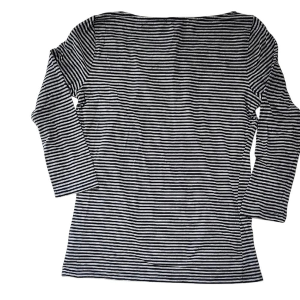 Michael Kors Navy and White Striped Stretch Cotton Knit Top Logo Ring Detail S